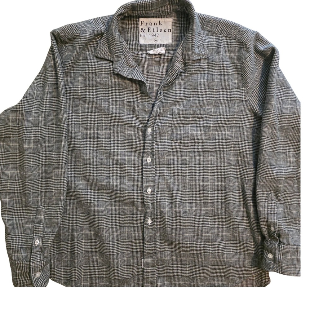 Frank & Eileen relax Button Shirt Women XL Grey Plaid Glen Check Woven in Italy - Picture 2 of 12